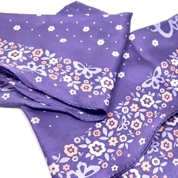 COACH Floral Butterfly Silk Diamond Navy Blue Scarf NEW - Picture 2 of 4